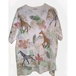 Vintage Separate Issue Zebra Giraffe Flower Tshirt Women's Size 1X Safari Jungle